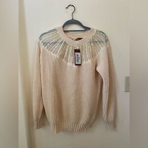 Adele Berto Lace Yoke Apricot Knitted Sweater Size M NWT